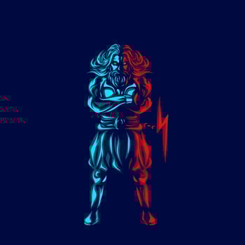 Zeus the mythology logo line pop art portrait god colorful design with dark background. Abstract vector illustration.