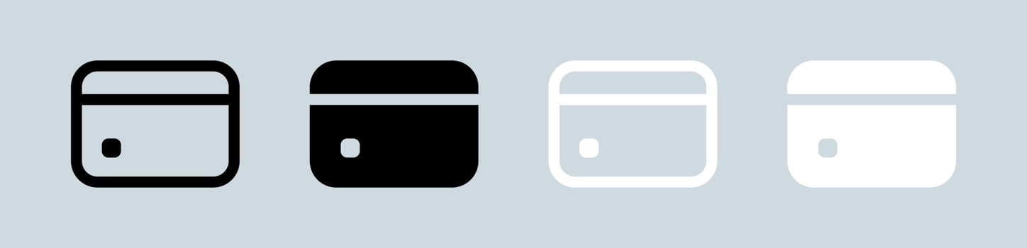 Credit card icon in black and white colors. Payment card vector illustration.