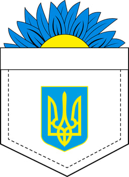 A vector illustration of black Ukrainian coat of arms with sunflower field undernieth on light background