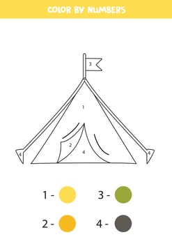 Color hand drawn tent by numbers. Worksheet for kids. vector