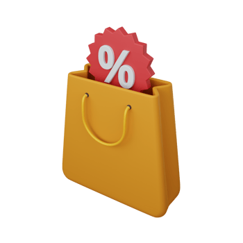 3d rendering shopping bag with discount isolated useful for ecommerce or business online design png