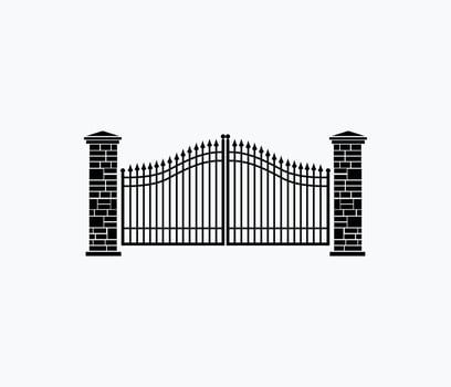 Steel gate with stone wall vector