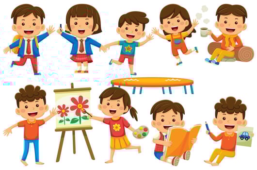 Children Vector Clip Art in Flat Design Style