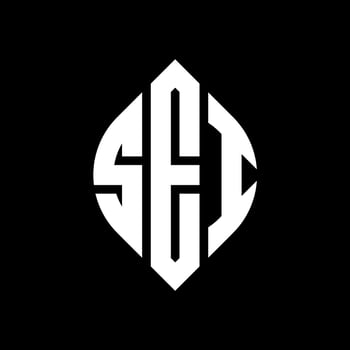 SEI circle letter logo design with circle and ellipse shape. SEI ellipse letters with typographic style. The three initials form a circle logo. SEI Circle Emblem Abstract Monogram Letter Mark Vector. vector