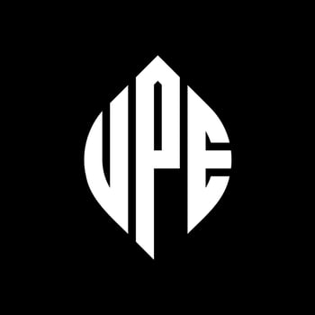 UPE circle letter logo design with circle and ellipse shape. UPE ellipse letters with typographic style. The three initials form a circle logo. UPE Circle Emblem Abstract Monogram Letter Mark Vector. vector