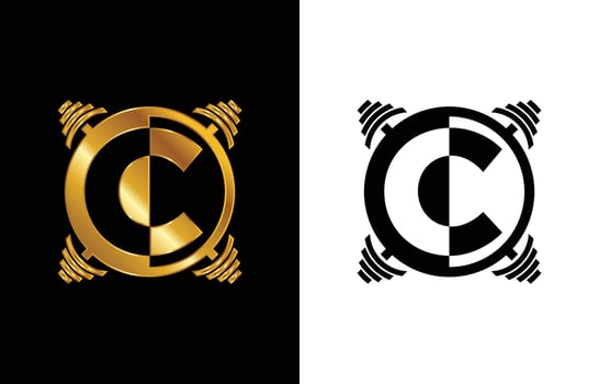 Initial C monogram alphabet with a barbell. Lifting vector logo design. Modern vector logo for bodybuilding, gym, fitness club, business, and company identity