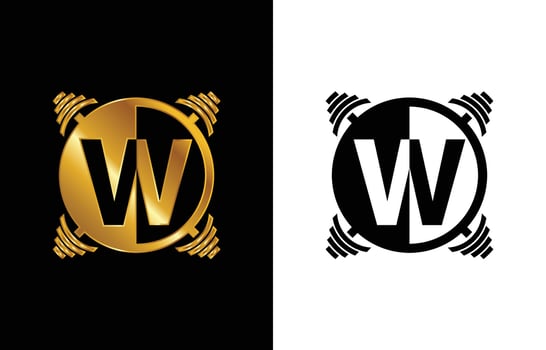 Initial W monogram alphabet with a barbell. Lifting vector logo design. Modern vector logo for bodybuilding, gym, fitness club, business, and company identity