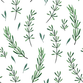 watercolor drawing. seamless pattern with leaves and branches of rosemary, lavender. print green rosemary leaves isolated on white background vector