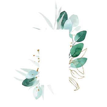 watercolor drawing. rectangular frame, border with eucalyptus leaves and golden leaves and splashes. delicate pattern in vintage style, boho vector