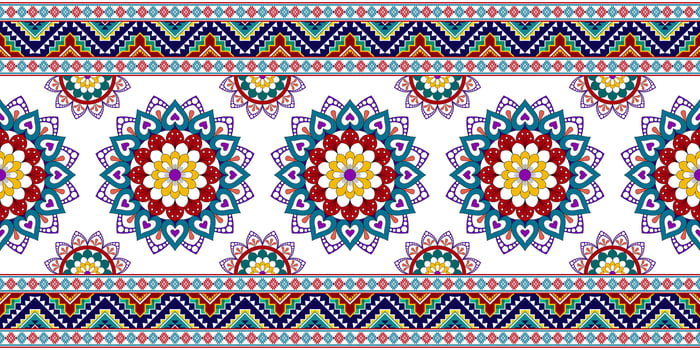 Ikat abstract geometric mandala ethnic seamless pattern design. Aztec fabric carpet mandala ornaments textile decorations wallpaper. Tribal boho native mandalas turkey traditional embroidery vector