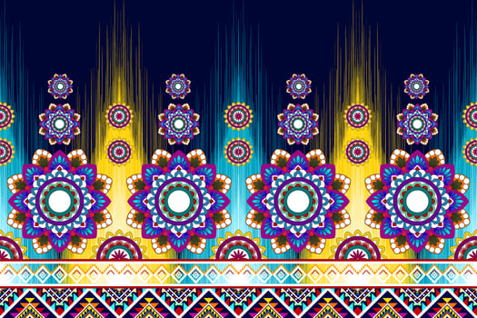 Ikat abstract geometric mandala ethnic seamless pattern design. Aztec fabric carpet mandala ornaments textile decorations wallpaper. Tribal boho native mandalas turkey traditional embroidery vector