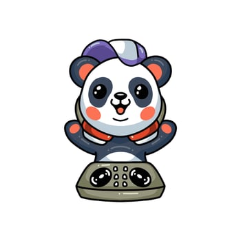 Cute little panda dj music cartoon vector
