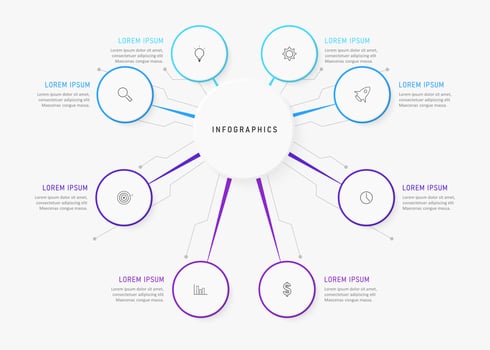 Vector Infographic label design template with icons and 8 options or steps. Can be used for process diagram, presentations, workflow layout, banner, flow chart, info graph.