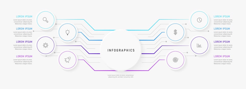 Vector Infographic label design template with icons and 8 options or steps. Can be used for process diagram, presentations, workflow layout, banner, flow chart, info graph.