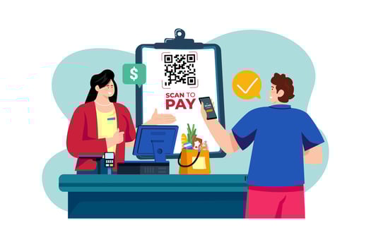 Man Doing Payment With Qr Scanner vector