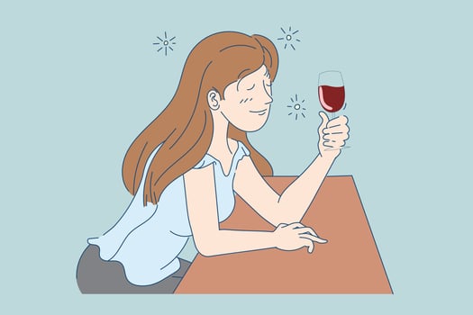 People portrait drawing with glass drunken enjoying alcohal flat cartoon vector illustration