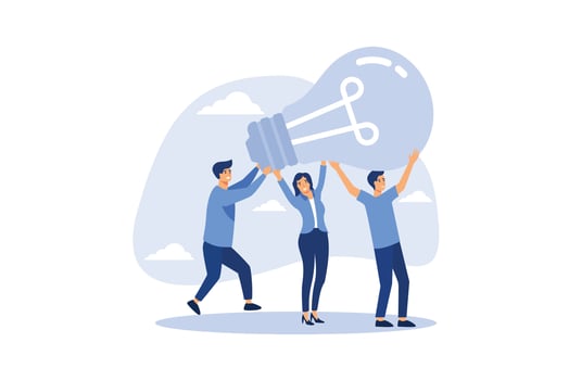 Innovation idea to drive team success, business innovative solution, community or invention help company achieve goal concept, business people teamwork help carry big smart lightbulb innovation idea. vector