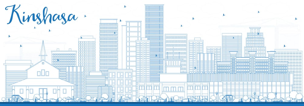 Outline Kinshasa Skyline with Blue Buildings. vector