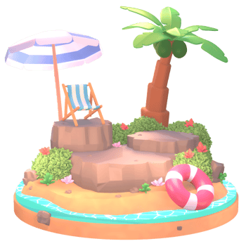 Summer illustration on the beach with tree palm and beach tools 3d illustration png