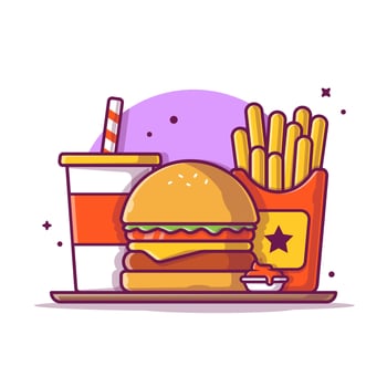 Burger, French fries And Soft Drink Cartoon Vector Icon  Illustration. Food Object Icon Concept Isolated Premium  Vector. Flat Cartoon Style