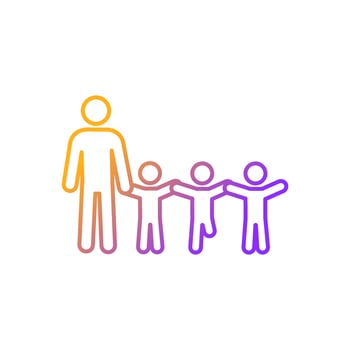 Inclusive education teacher gradient linear vector icon. Teach kid with disability. Common environment. Thin line color symbol. Modern style pictogram. Vector isolated outline drawing