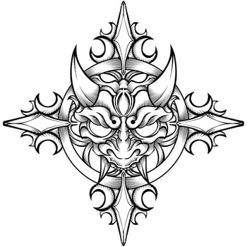 Hand drawn oni mask tattoo Vector free download