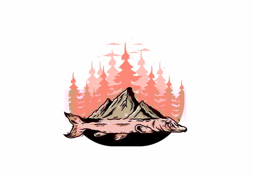 Arapaima fish and mountain illustration vector