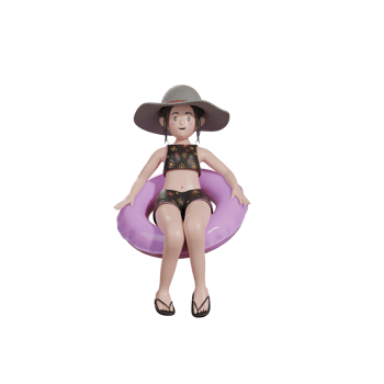 Female with floating balloon, summer 3d Illustration png