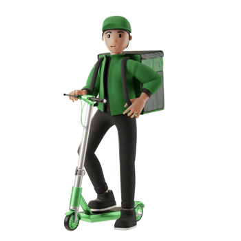 Delivery Service, with character and scooter, 3d Illustration png