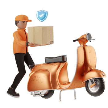 Delivery Service, with character and motorcycle, 3d Illustration png