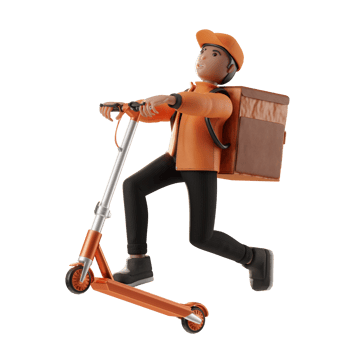 Delivery Service, with character and scooter, 3d Illustration png