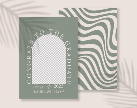 Modern Arch Photo Graduation Announcement with wave background and place for photo. vector