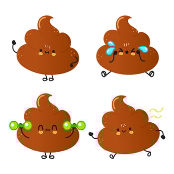Funny cute happy poop characters bundle set. Vector hand drawn doodle style cartoon character illustration icon design. Cute turd mascot character collection