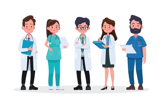 Group of doctors and medical staff. Medical team concept in flat design people character. vector