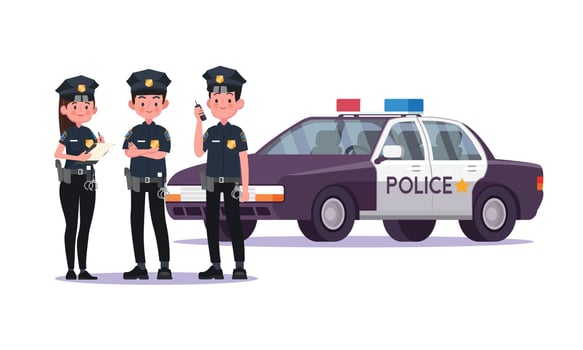 Police officers crowding with cars vector