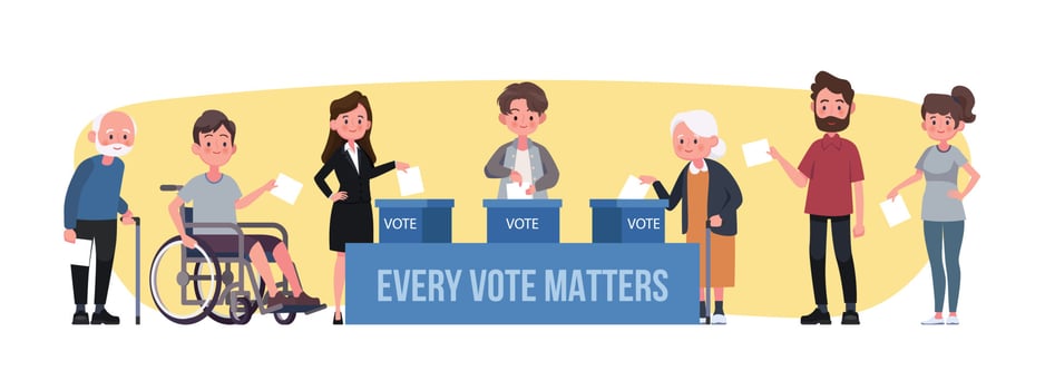 Election Day People vote at polling stations people put ballots in box vector