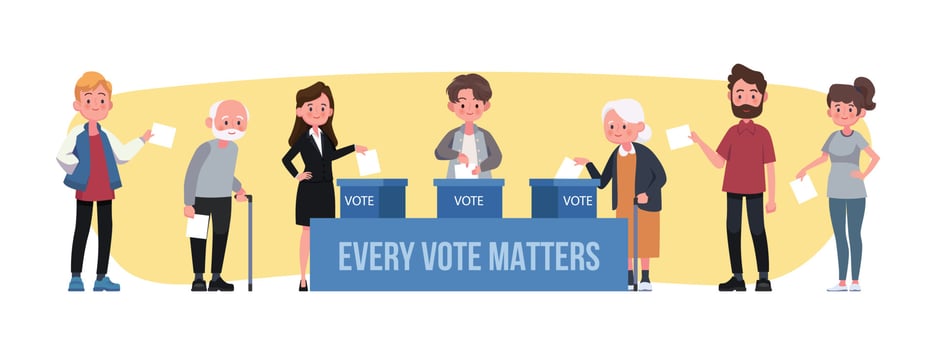 Election Day People vote at polling stations people put ballots in box vector