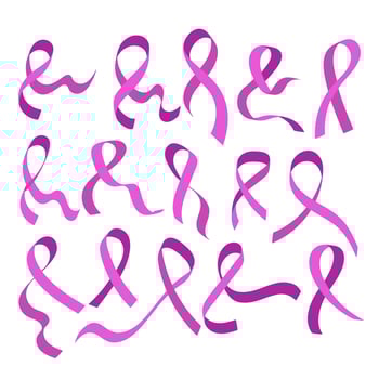 Set of cute Pink ribbon icons element collections, Collection of breast cancer elements for strong woman, suitable for print, sticker and label vector