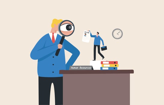 Human Resources Department. Recruiting, selecting personnel, hiring, taking care of wages, salaries and personnel welfare. who will work. employees or freelancers.  HR select job interviewers. vector