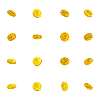 Falling gold coins isolated on white background cash money heap commercial banking finance. Vector illustration