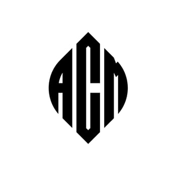 ACM circle letter logo design with circle and ellipse shape. ACM ellipse letters with typographic style. The three initials form a circle logo. ACM Circle Emblem Abstract Monogram Letter Mark Vector. vector