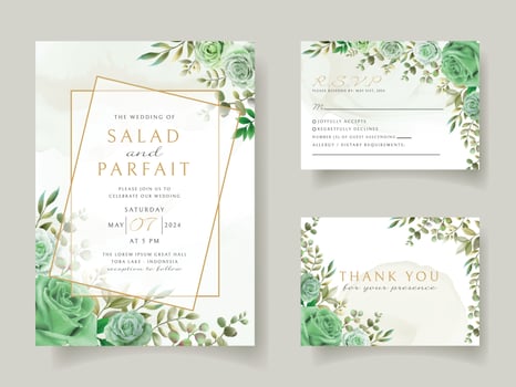 Greenery floral wedding invitation card template vector