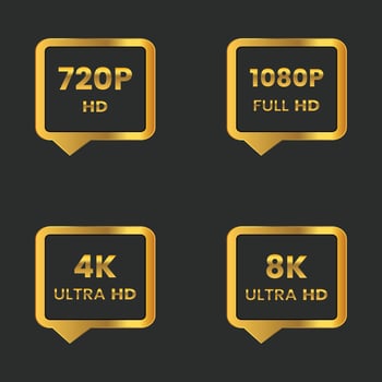 8k ultra hd,4k ultra hd,1080p full hd,720p hd resolution button vector