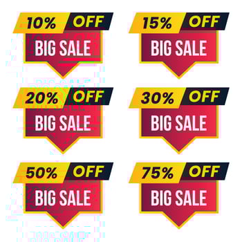 big sale different percent discount sticker discount price tag set. up to 10,20,30,40,50,70,percent off sale and discount offer banner vector