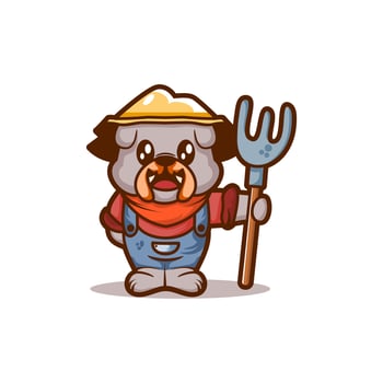cute illustration of a farmer's bulldog vector