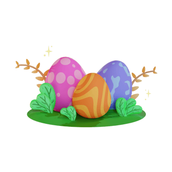 Easter 3d illustration, eggs and plants png