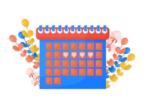 Calendar of the female menstrual cycle, ovulation check. The concept of monthly women's days. Calendar with botanical elements, eucalyptus branches, cotton. Vector illustration in cartoon style