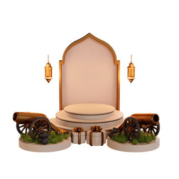 Islamic Ramadan Podium with cannon and gift box 3d Illustration png
