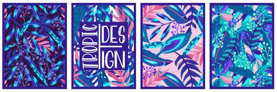 Canvas tropical set neon jungle. Summer botanical wallpaper. Botanical jungle. Abstract art background vector. Tropical foliage art background vector. Poster floral neon set vector