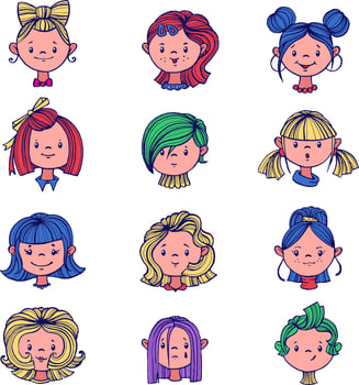 Set of girls with hairstyles. vector